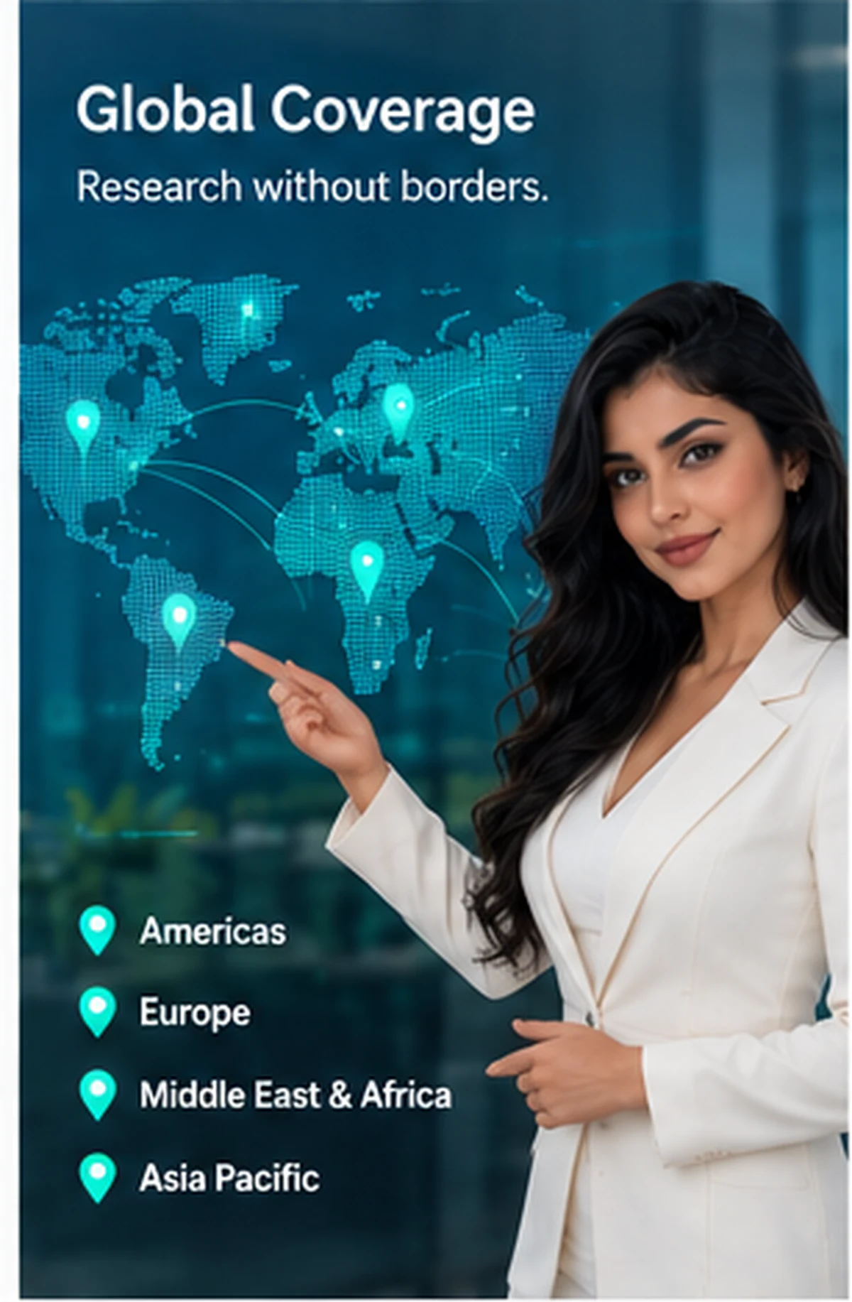 Presenter indicating global survey coverage